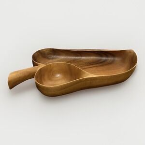 Vintage Blairs Hawaii Monkey Pod Wood Divided Leaf Shaped Bowl Dish 14.5" L